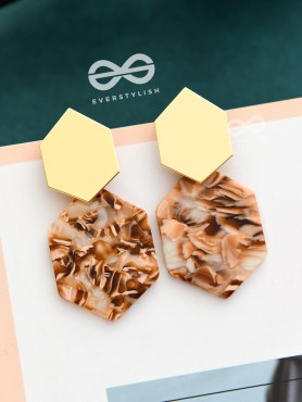 The Hexes of Charm - Golden Acrylic Statement Earrings