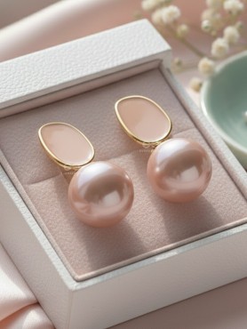 The Mesmerisingly Chic Statement Makers- Enamelled Pearl Earrings (Blush Pink)
