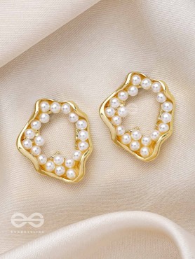 "Pearls in a Twist" - Statement Golden Stud Earrings