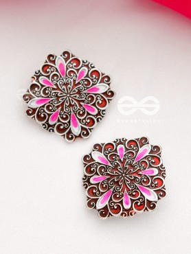 The Alluring Motifs - Statement Meenakari Studs (Burgundy)