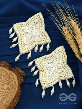 The Royal Pearl Delight - Embroidered Statement Stud Earrings