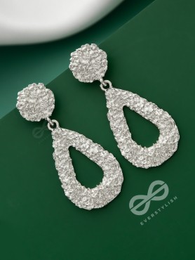 The Shimmery Tear Drops - Silver Statement Earrings