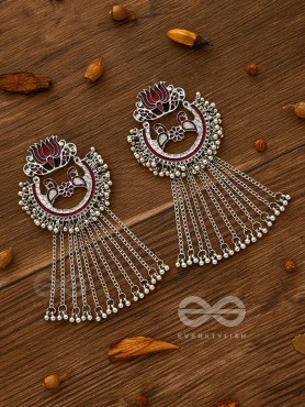 The Dangling Blooming Lotus - Statement Meenakari Earrings (Maroon)
