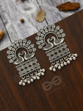 A Peacock's Stolen Kiss- Oxidised Boho Earrings