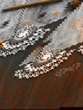 A Bohemian Tale - Embellished Oxidised Earrings (White)