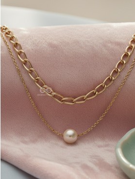 The Layered Elegance - Golden Pearl Multilayered Neckpiece With Anti-Tarnish Coating 