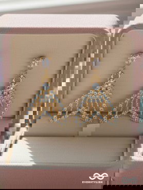 Sea Saga- Gem Stone and Rhinestones Studded Golden Earrings