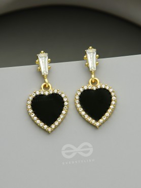Heart of Ocean- Green Heart-Shaped Gem Stones and Rhinestones Studded Earrings