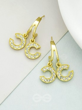 I 'C' You- Rhinestones Encrusted Golden Earrings