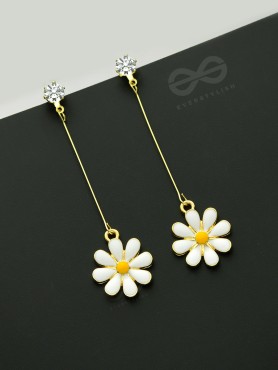 The Droopy Daisy- Golden Enameled Earrings