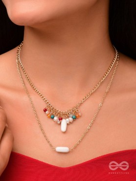 The Interstellar Charm- Pearls And Beads Studded Golden Necklace With Anti-Tarnish Coating 