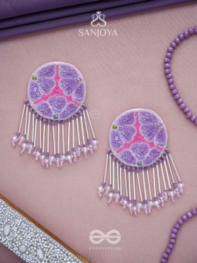 Misraka - The Garden Of Paradise - Sequins, Resham And Beads Hand Embroidered Earrings (Amethyst Purple & Fuchsia Pink)