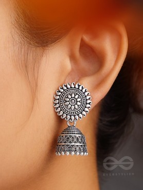The Sheeny Sun- Oxidised Jhumka Earrings