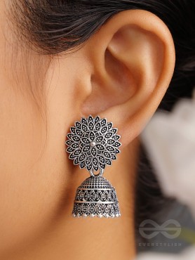 The Frozen Foliage- Oxidised Jhumka Earrings