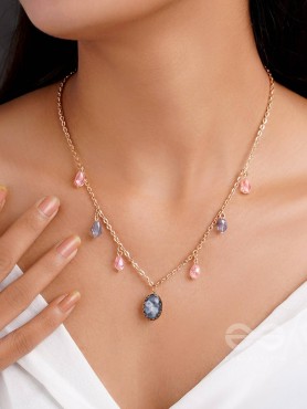 The Crystal Hail- Golden Embellished Necklace With Anti-Tarnish Coating