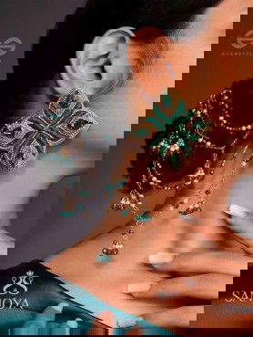 Vapraa - The Spring Garden - Beads, Stones And Resham Hand Embroidered Chain Earrings