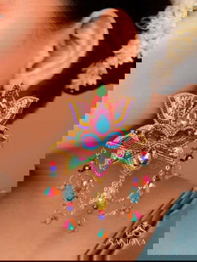 Karnika- The Lovely Lotus- Stones, Sequins and Resham Embroidered Statement Earrings