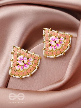 The Lotus Temple- Enamelled Statement Stud Earrings(Blush Pink)