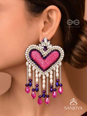 Trasa- The Crimson Heart- Pearls & Stones Embroidered Earrings