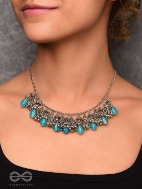 THE OCEAN DROPLETS - STATEMENT EMBELLISHED OXIDISED NECKPIECE