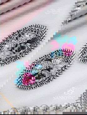 UDYANAKALA - GARDEN OF ART - SEQUINS AND PEARLS EMBROIDERED AND OXIDISED STUD EARRINGS