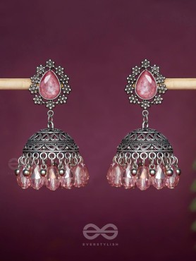 A CORAL CRUSH - EMBELLISHED OXIDISED JHUMKA EARRINGS