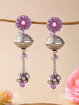 Ritudhwani - Seasonal Melodies - Resham And Beads Hand Embroidered Oxidised Earrings