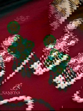 Anutva - The Royal Embrace - Pearls, Beads, Cutdana, Polki And Kundan Finished Hand Embroidered Earrings 