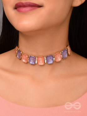 The Tropical Blush - Statement Choker Neckpiece With Anti-Tarnish Coating (Orange & Purple)