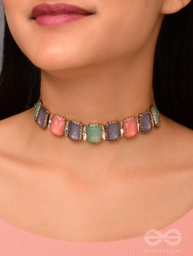 The Tropical Blush - Statement Choker Neckpiece With Anti-Tarnish Coating (Teal, Blue & Pink)