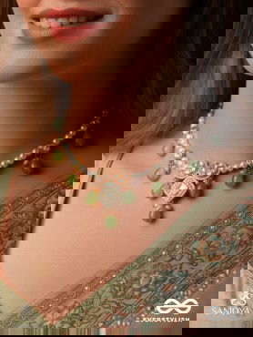 Anupta - Meadow Melody - Golden Embellished Polki And Kundan Finished Hand Embroidered Neckpiece