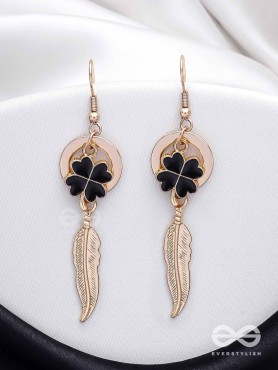 Leafy Luster - Golden And Black Earrings 