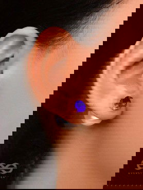 A MYSTIC PEARL - GOLDEN EMBELLISHED EARRINGS (DARK BLUE)