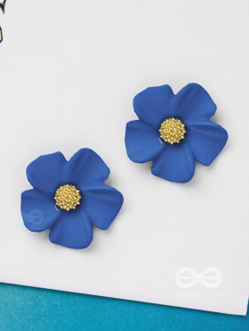 THE BLOSSOM BALLAD - GOLDEN AND BLUE ACRYLIC STUD EARRINGS