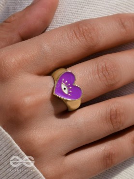 Eye Heart You - Purple Enamelled Golden Ring (Adjustable)