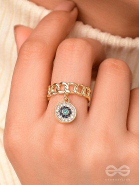 Bedazzled Gaze - Golden Embellished Charm Ring (Adjustable)