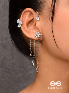 The Drizzling Stars - Silver Embellished Single Right Side Ear cuff (Non-Piercing)