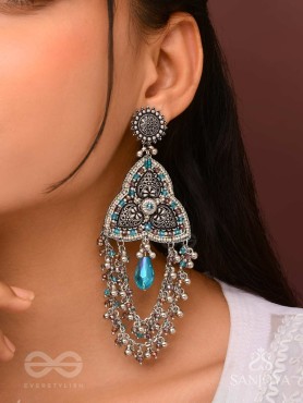 Prakirtih- The Euphoric Celebrations- Beads And Glass Drops Hand Embroidered Oxidised Earrings