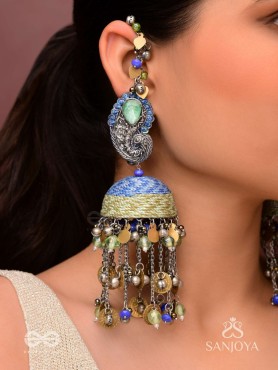 Anugita - Song Of The Sky - Stone, Coins And Beads Hand Embroidered Oxidised Earrings