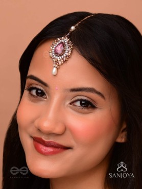 Asyama - The Violet Veil - Beads, Pearl And Stone Hand Embroidered Maangtika 