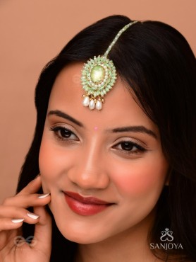 Aranyani - The Meadow Dreams - Stone, Beads And Pearls Hand Embroidered Maangtika