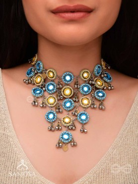 Parigha - The Cloud Line - Beads And Mirror Hand Embroidered Oxidised Neckpiece