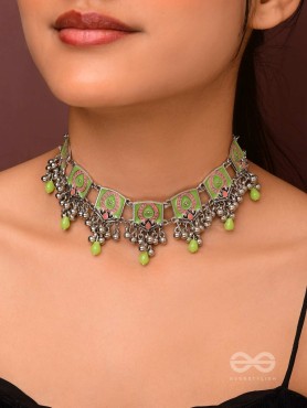 The Olive Chimes - Enamelled Oxidised Choker Neckpiece