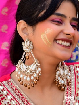 Artharasi- The Shimmering Wealth- Shells, Beads, Pearl And Glass Drops Hand Embroidered Earrings