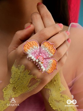 Saradgata- The Autumn Bloom - Resham, Beads And Sequins Hand Embroidered Ring (Adjustable)