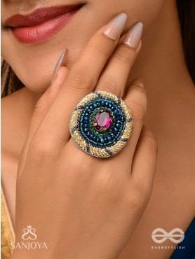 Rajavarta - The Amethyst Luck- Stone And Cutdana Hand Embroidered Ring (Adjustable)