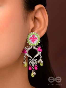 The Bougainvillea Forest- Enamelled Oxidised Ear Jackets