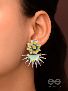 The Begonia Field- Enamelled Oxidised Ear Jackets