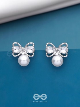 Bows Of Innocence - Embellished Silver Earrings