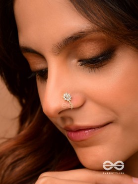The Embedded Flower - Golden Cubic Zirconia NoseRing (NON-PIERCING)